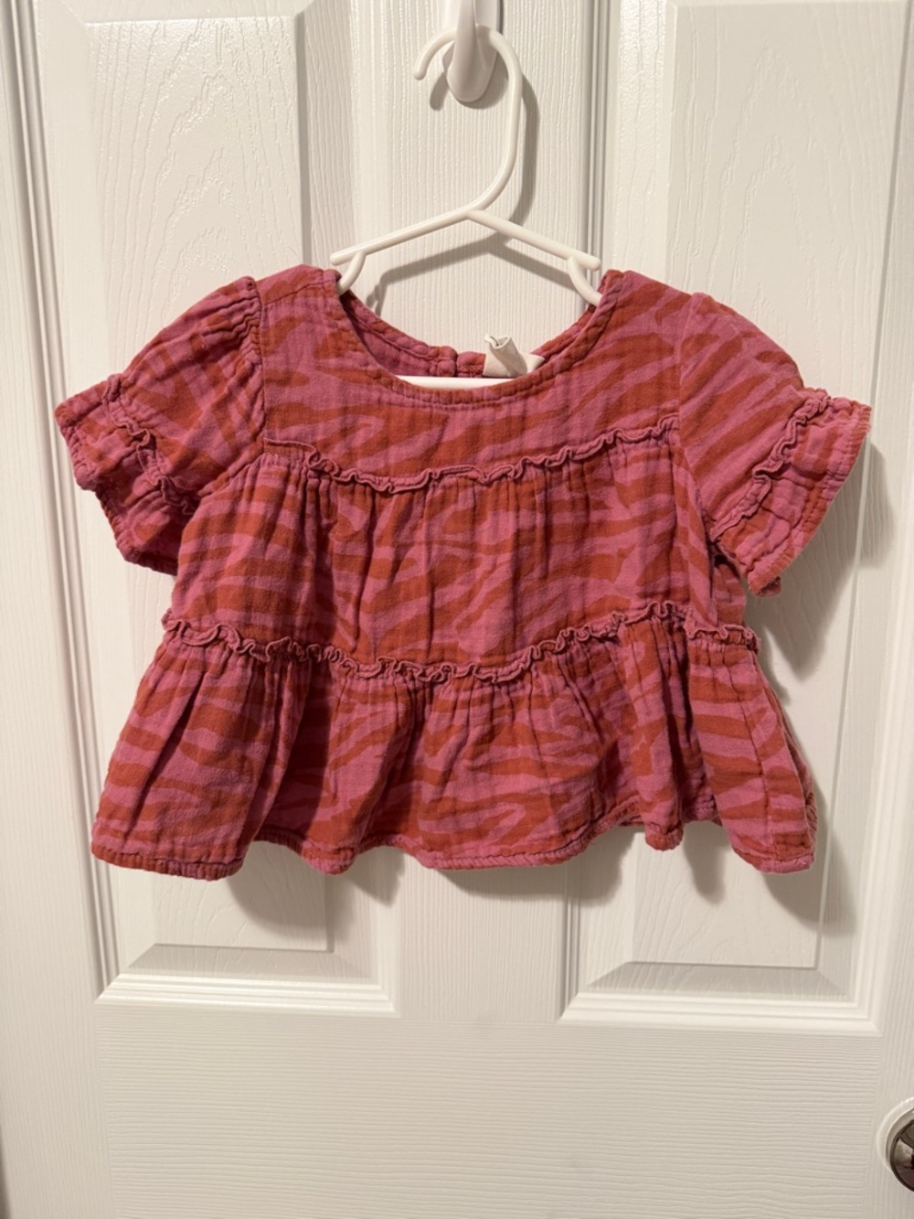 Cotton On Pink Zebra-Stripe Ruffle Tiered Top Summer Size 2 Blouse